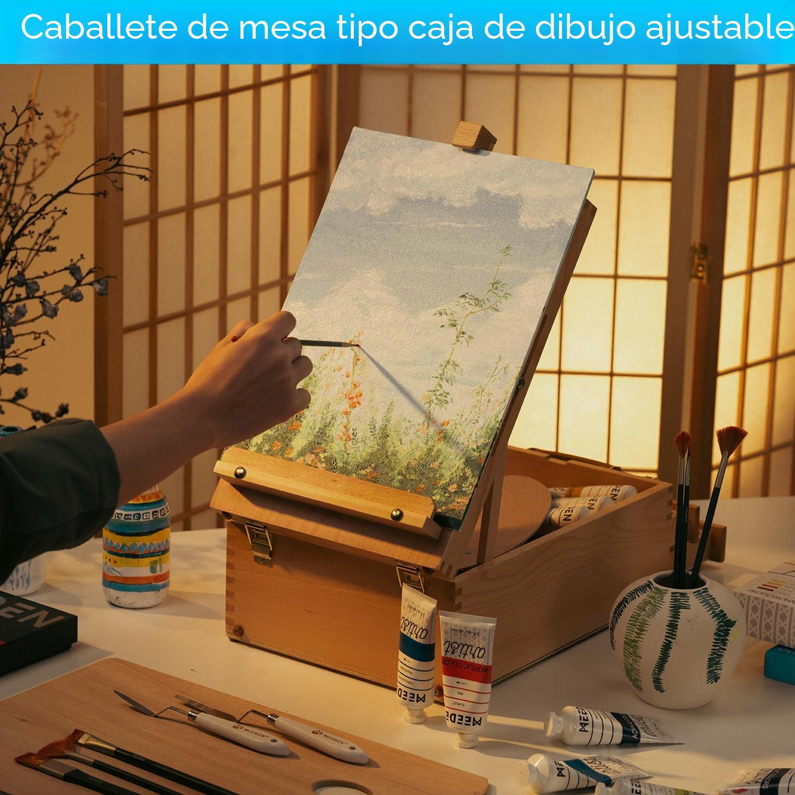 Artist - Caballete de madera de haya, multifunción, ajustable, con 2 cajones y 1 paleta de pintura para artistas PleinAir, estudiantes de arte y principiantes