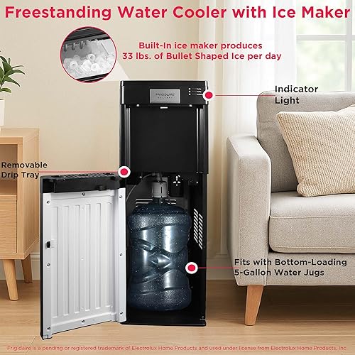 Miniatura 3 de Frigidaire Máquina de hielo y agua 3 en 1 - Dispensador de enfriador de agua de carga inferior caliente o fría para botella de 5 galones - Máquina