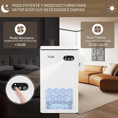 Miniatura 4 de ToLife Deshumidificador para el hogar, deshumidificadores de 1000 pies cuadrados para sótano, dormitorio, baño, con tanque de agua de 95 onzas,