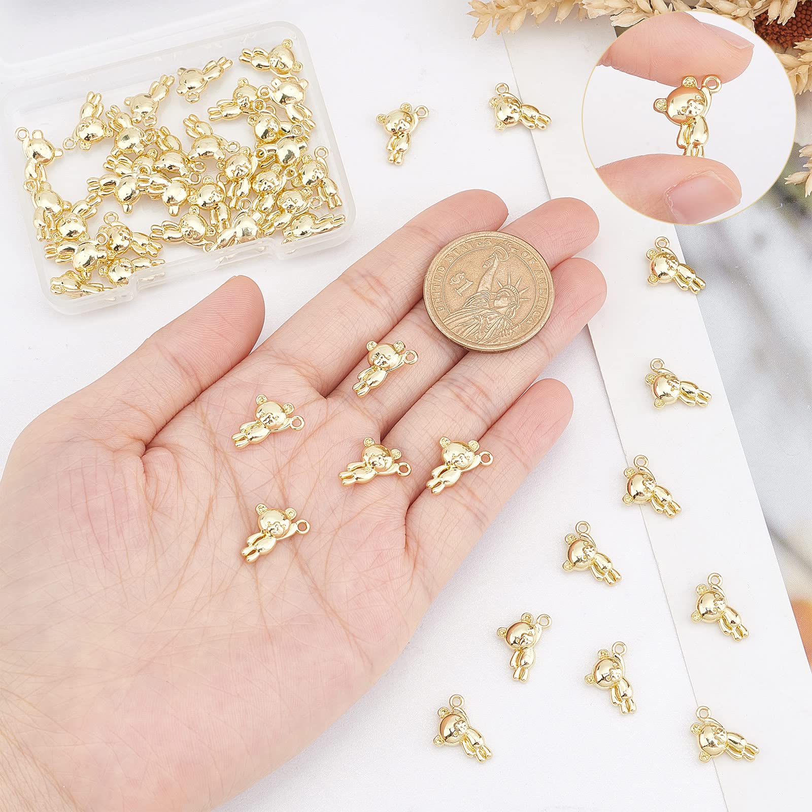 SUNNYCLUE 1 Box 48pcs Bear Charms Gold Cartoon Bear Dangle Charm for Jewellery Making DIY Craft Accessories - Image 3