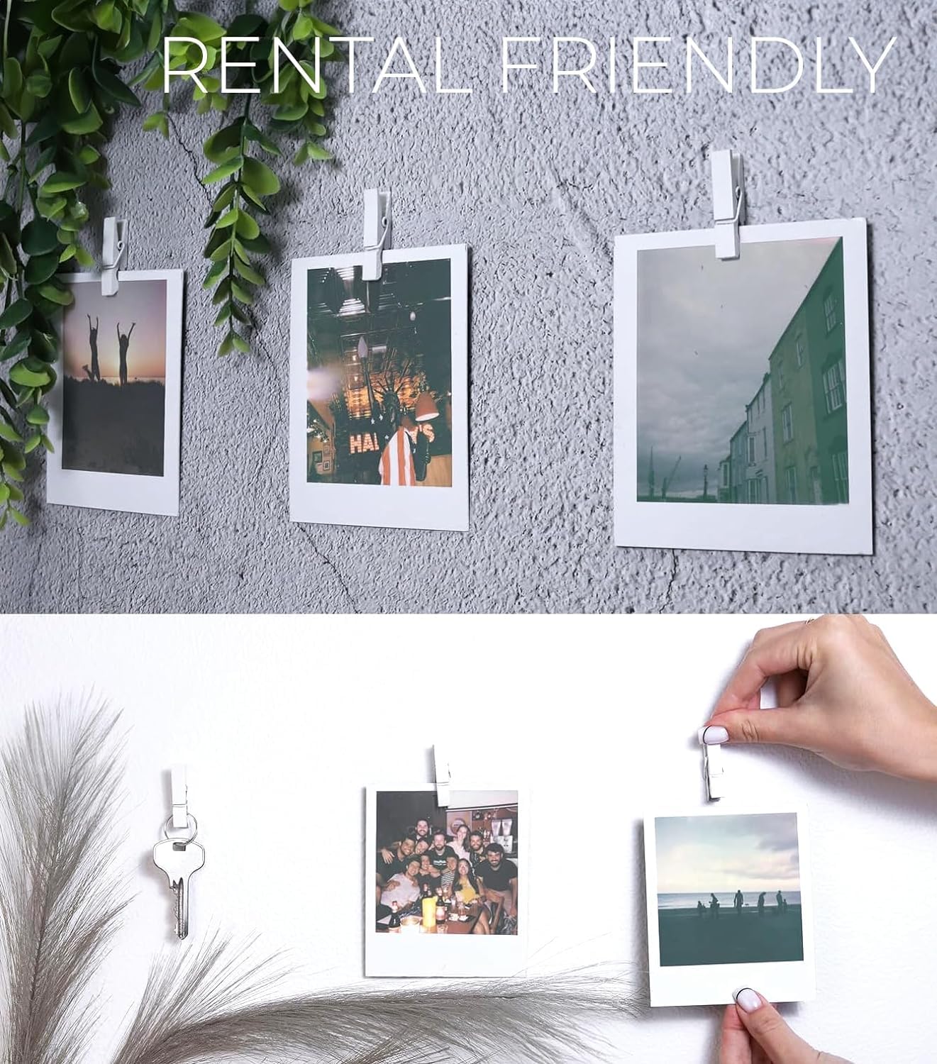 Confezione da 50 mini clip autoadesive per foto, in legno bianco, per appendere foto, poster, biglietti fotografici, espositori e lavagne fotografiche, decorazioni per la stanza