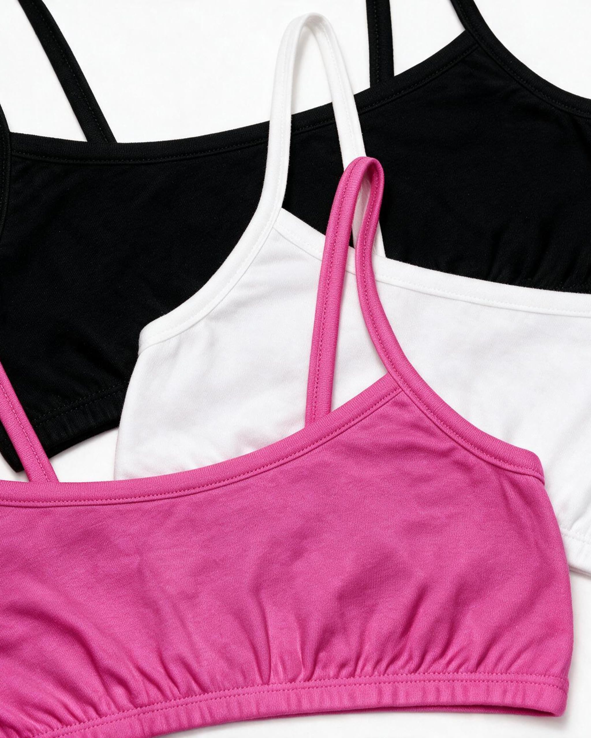 Fruit of the Loom Girls' Big Cotton Spaghetti Strap Sport Bra, Black/Passion Fruit/White - 3 paczki, 36