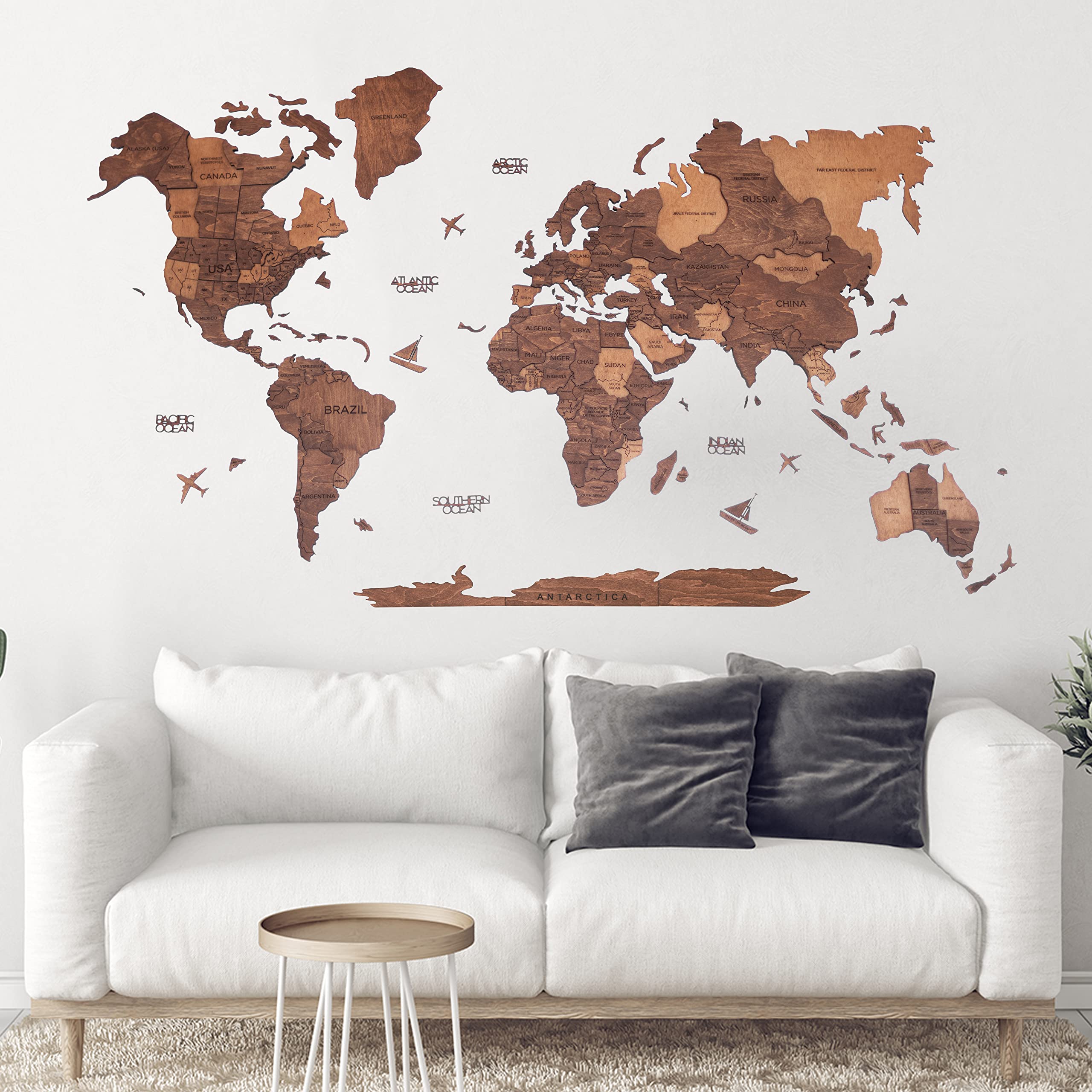 Enjoy The Wood3D Wood World Map Wall Art Large Wall Décor - World Travel Map - Any Occasion Gift Idea - Wall Art For Home & Kitchen or Office (X-Large, Oak)