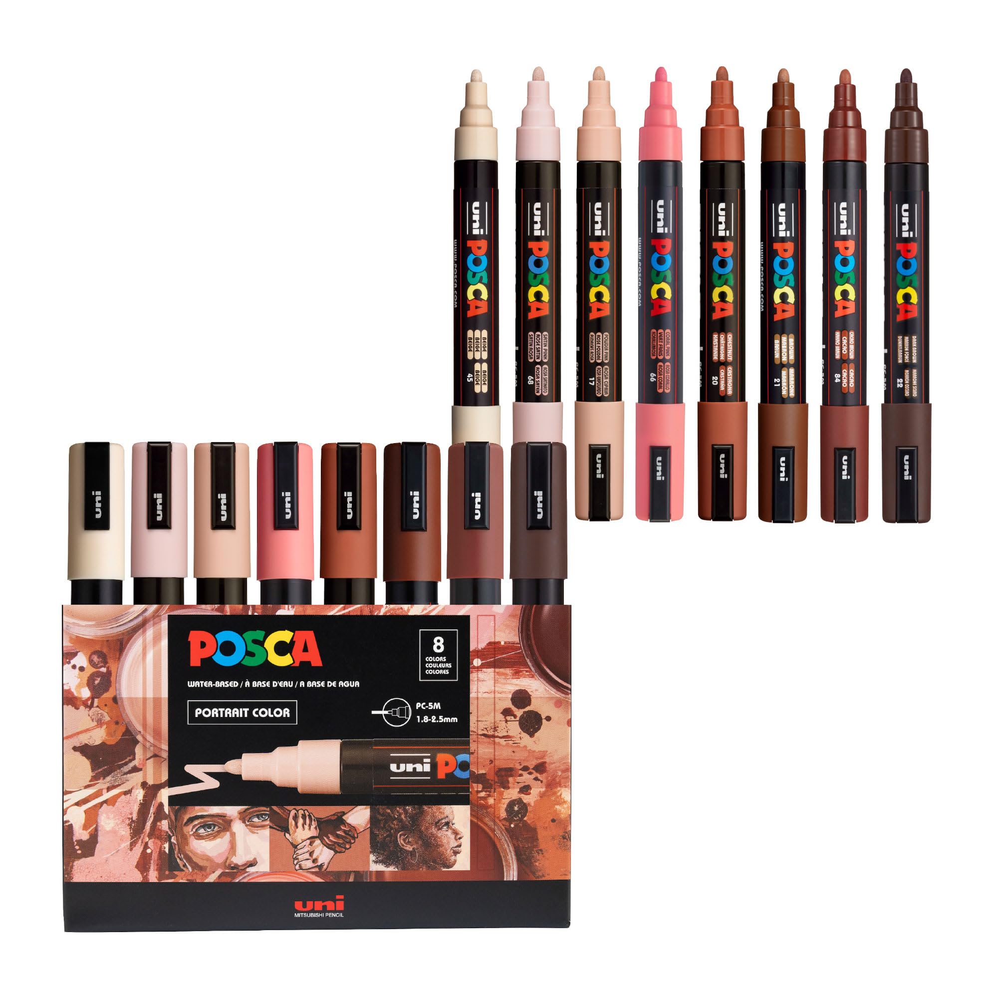 PC-5M Paint Markers, 8 Count Portrait Medium Reversible Tip Set