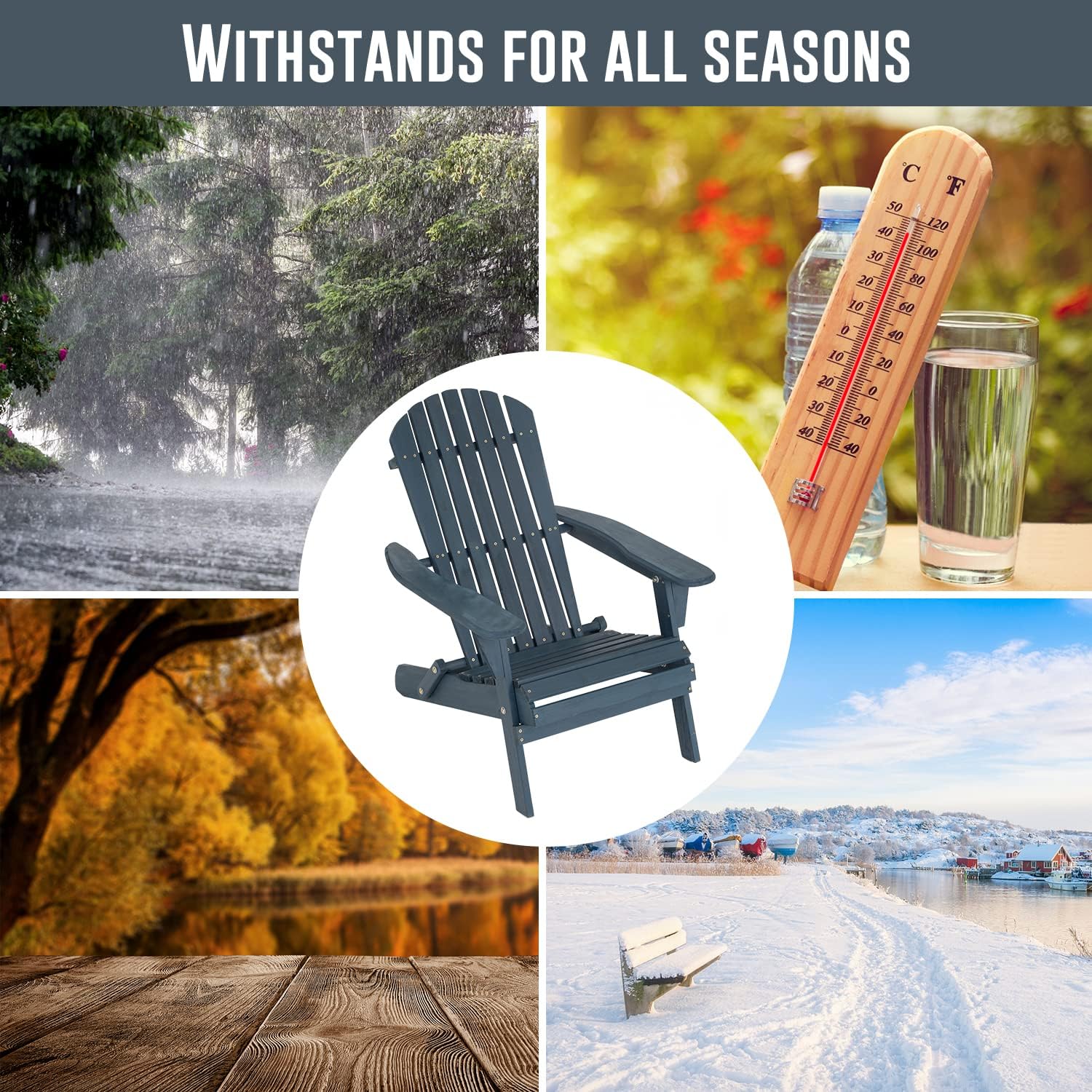 FDW Folding Adirondack Chair, All Weather Patio Chair Outdoor Fire Pit Chair for Patio Lawn Garden Backyard Deck Pool Beach