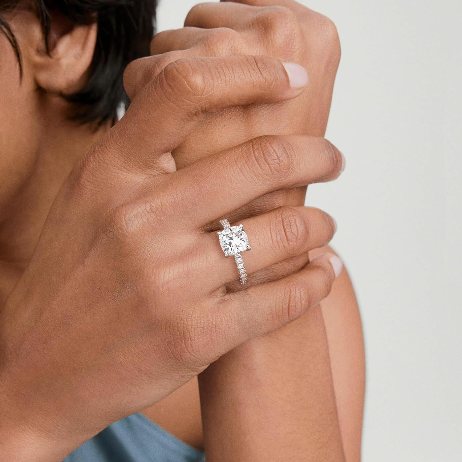 MSBLUE® Moissanite Engagement Ring, 2.0-3.0 CT Cushion Cut with Pavé Band, Mothers Day Gifts
