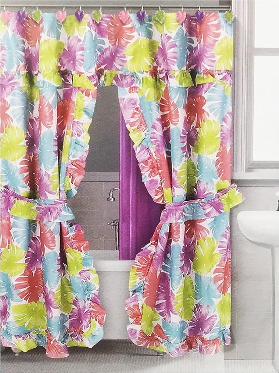 Better Home Double Swag Fabric Shower Curtain /12 Coordinated Resin Hooks & Vinyl