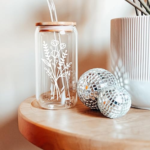 Miniatura 5 de Bonitas tazas de vidrio con tapas y pajitas, taza de café helado estética, tazas de café con flores, vaso personalizado con pajilla, regalos de