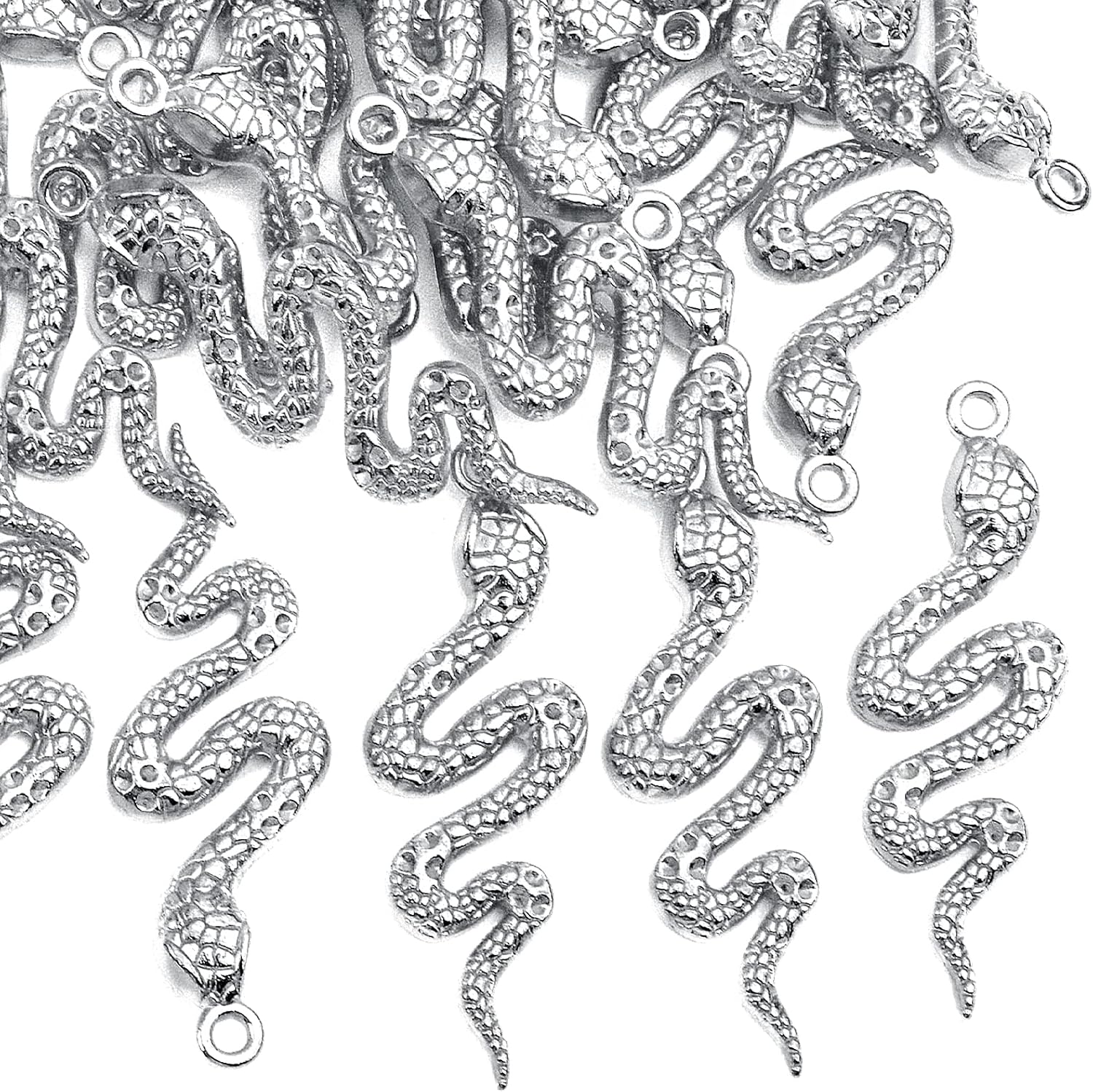 32 Pieces Antique Silver Snake Dangle Charms Vintage Alloy Animal Snake Shape Pendant Craft Supplies for DIY Necklace Bracelet Keychains Jewelry Making Decor - Image 4