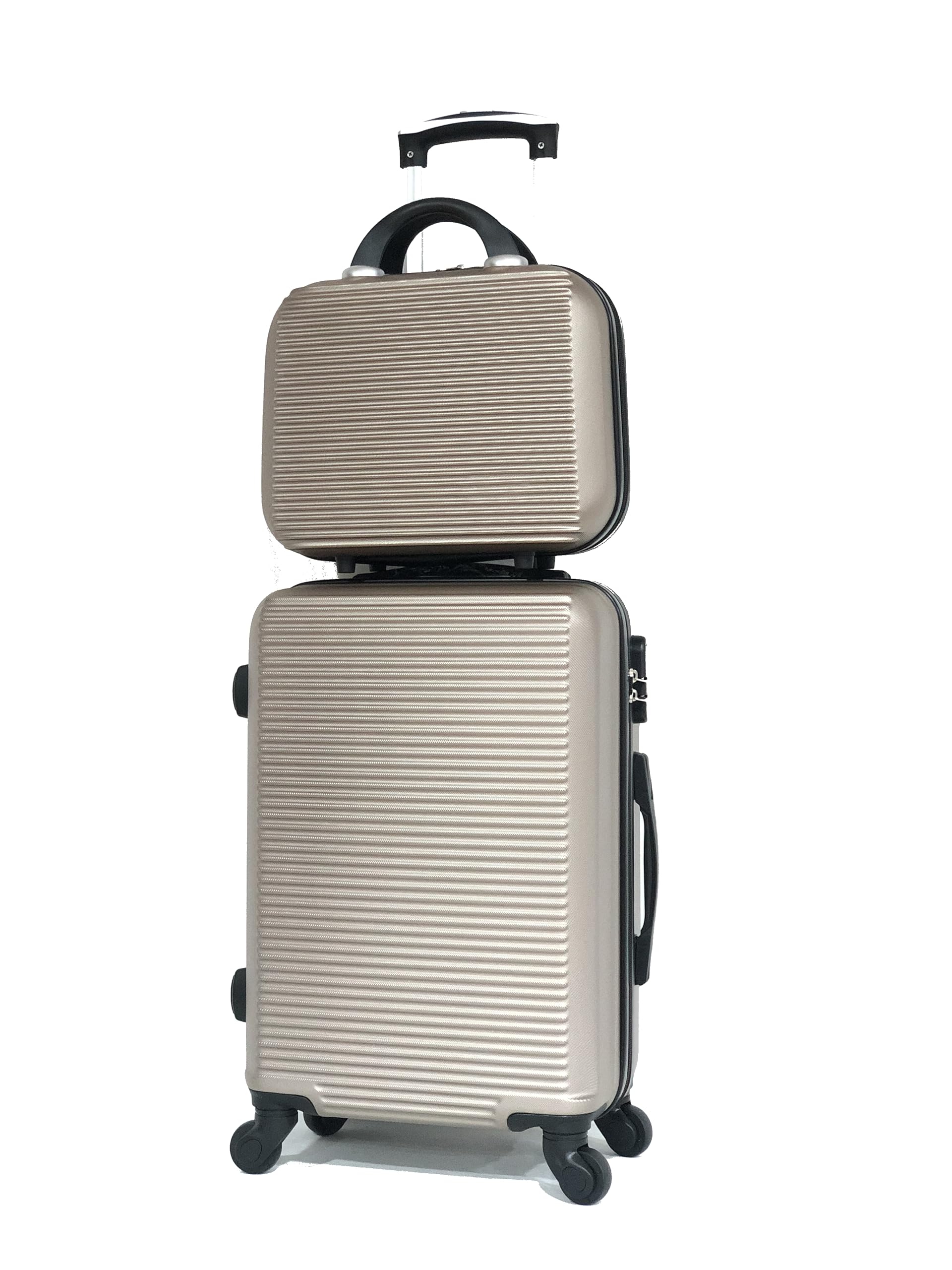 CELIMS La solución completa de Maletas de Viaje: Diversidad de Colores, Material ABS Robusto y Maniobrabilidad de 360 grados., champán, Lot de 4 Valises avec 2 Vanity, Maletas ABS