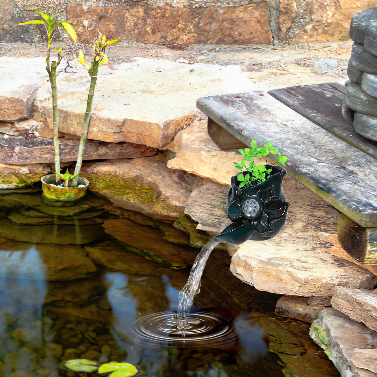 ifundom Keramischer Springbrunnen Auslass Wasserfall Deko Wasserspender Garten Teich Zubehör Für Zirkulierende Gartensysteme Und Außenbereiche
