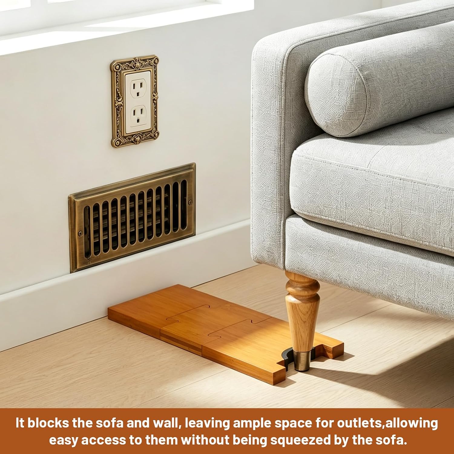 2 Pcs Adjustable Couch Wall Spacer, Solid Wood Furniture Stopper