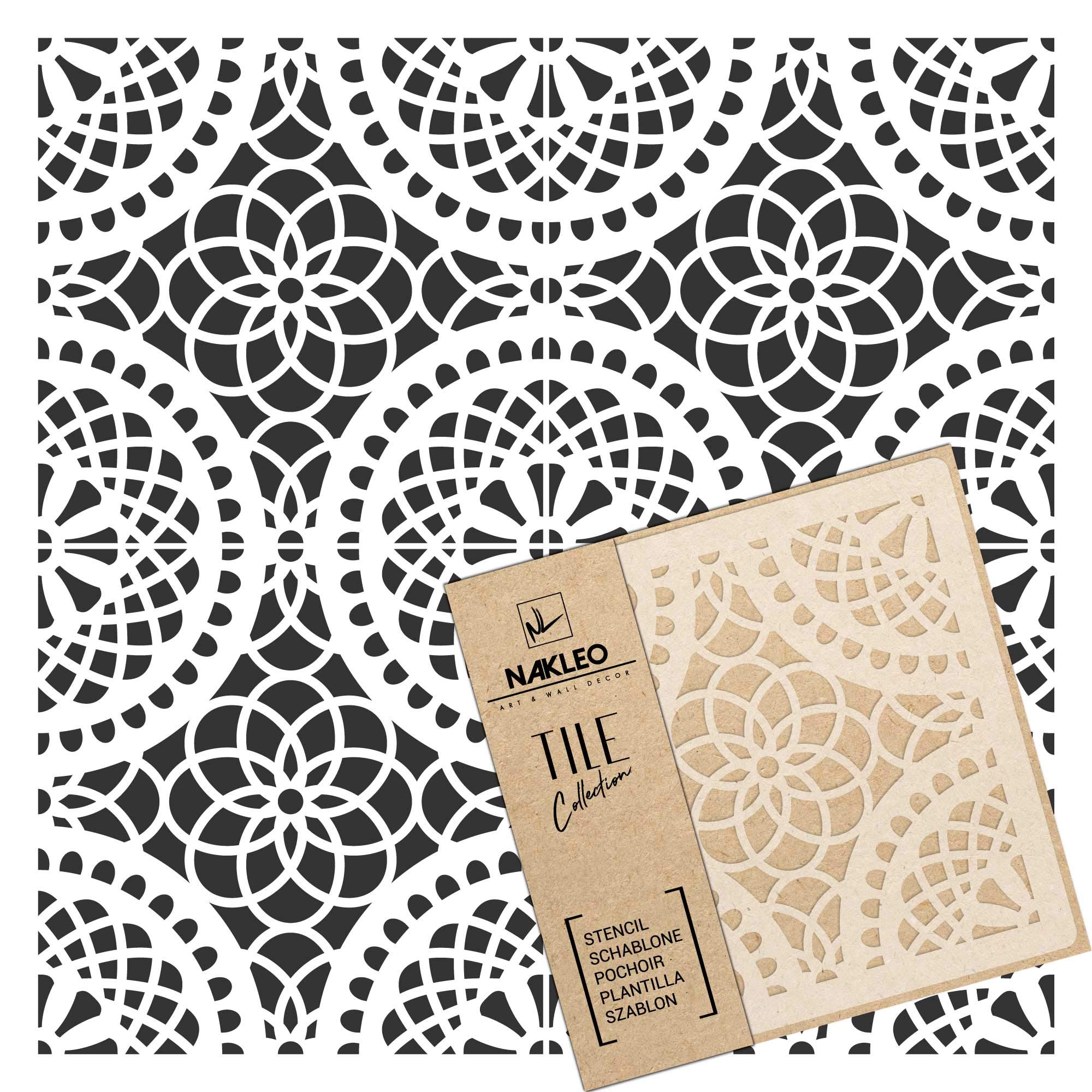 NAKLEO Tile Painting Stencil 15x15 cm, Tobera Geometric Circle Lace Mosaic, Plastic Reusable Template, Home Decor Craft DIY, Floor Concrete Patio Wall - Terracotta โ image 1