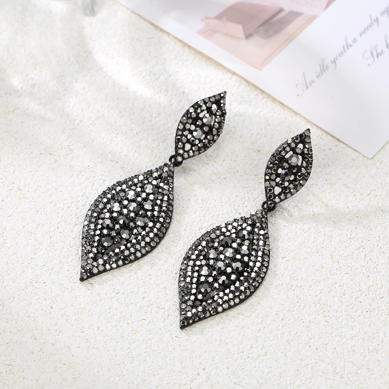 Flyonce Women's Rhinestone Crystal Wedding Bridal 2 Leaf Drop Dangle Chandelier Earrings - Image 5