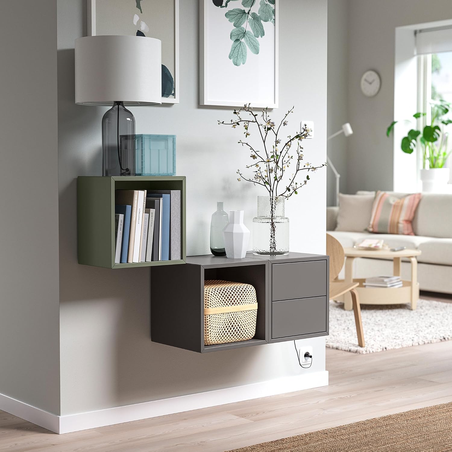 EKET Wall-mounted storage combination, dark grey/grey-green, 105x35x70 cm