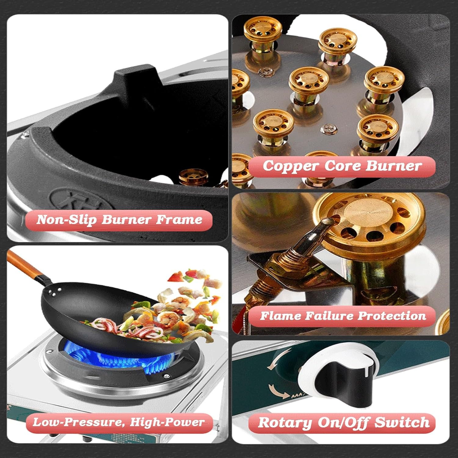 Portable Gas Cooker,9-18KW Commercial Stove,9/12/15-cavity High-fire Frying Pan,NG/LPG Source Kit,with Flameout Protection,for Restaurants Hoem(Lpg,12 nozzles)