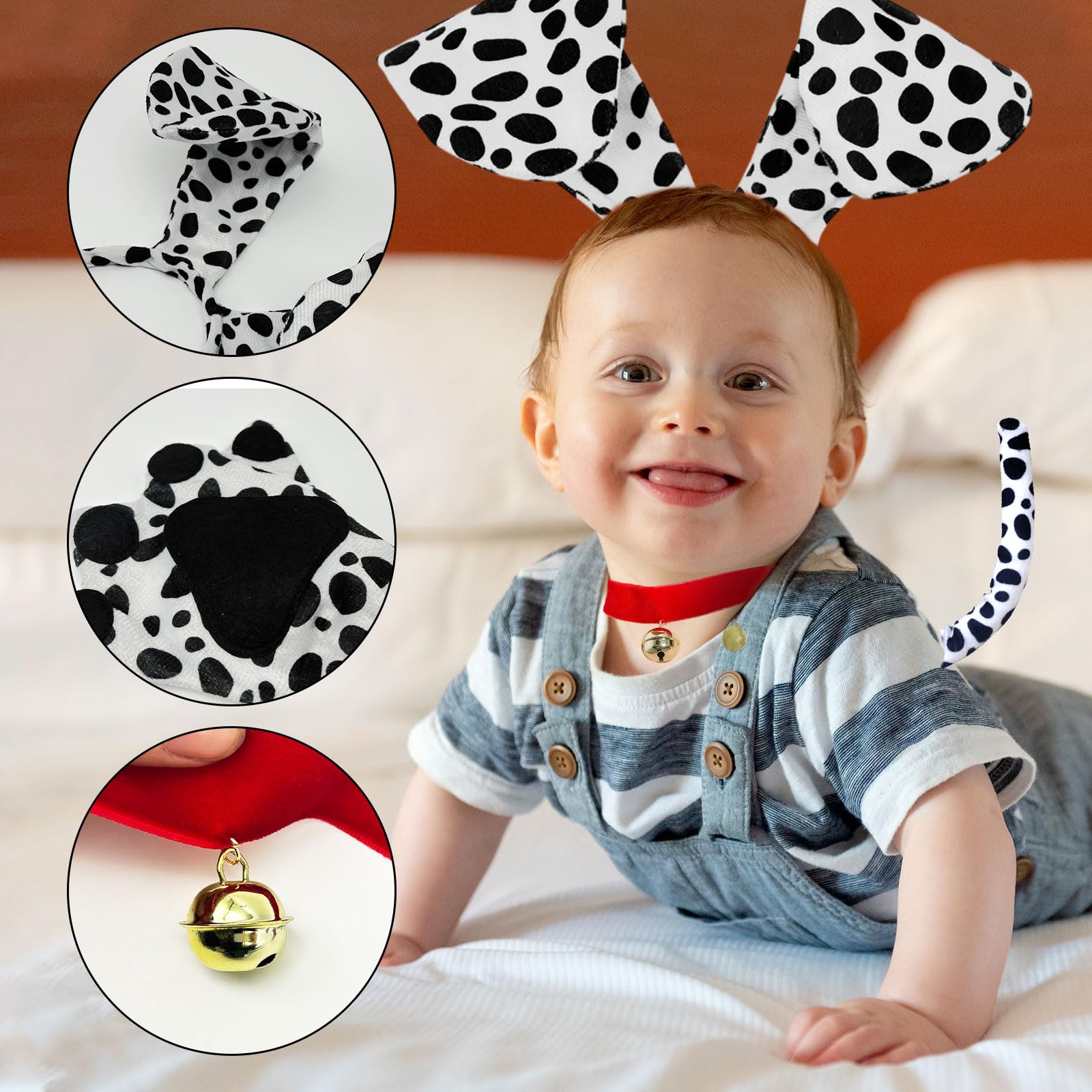UILYNIU 4 Pieces Dalmatian Costume Set Dog Costume for Kids Adults Headband Choker Tail Gloves Dog Ears Fancy Dress for Halloween Carnival Cosplay Dress Up Party (4 pcs - Image 3