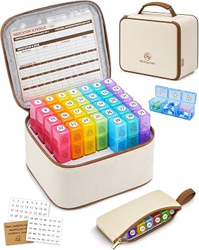 Mancro Monthly Pill Organizer 3 Times a Day, with 31 Day AM PM Pill Box | with Medication Schedule Card, Easy Open Compartments for Adults&Seniors, Includes Weekly Travel Pill Pouch for Home&Travel