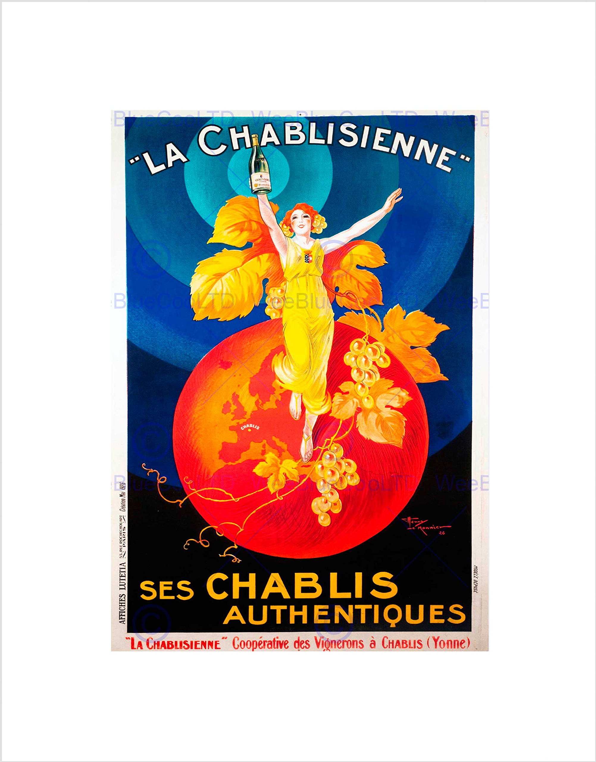 Wee Blue Coo ADVERT CHABLIS WINE FRANCE ARTISTIC VINTAGE BLACK FRAMED ART PRINT B12X2737
