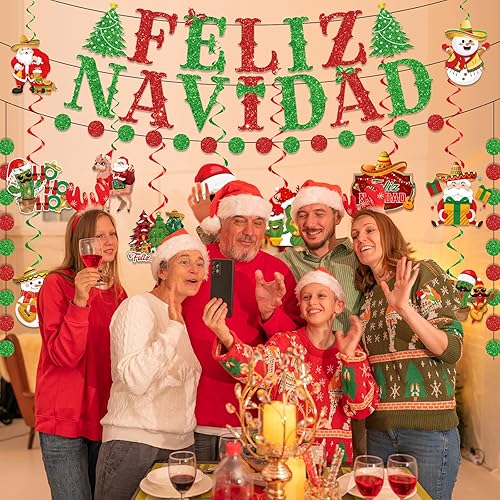 Miniatura 2 de Decoraciones navideñas mexicanas - Cartel de Feliz Navidad y remolinos colgantes