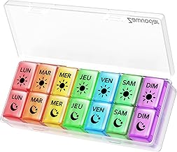 Pilulier Semainier Français Matin et Soir, Grand Pilluliers Medicaments 7 Jours 2 Compartiments Pilulier Hebdomadaire 2 Fois par Jour (Multicolore)