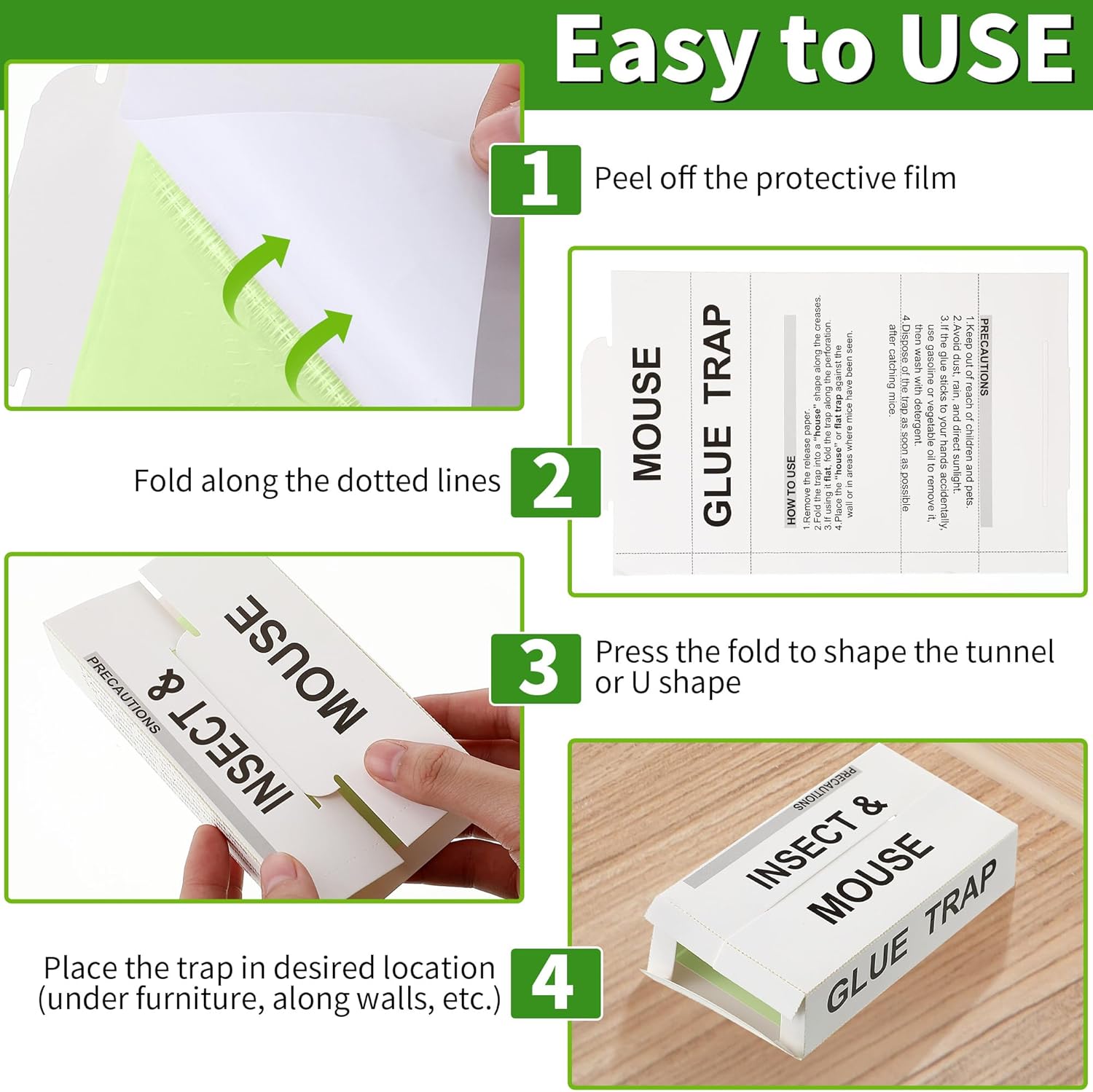 100 Pack Mouse and Insect Glue Boards Pest Glue Traps Bulk, Green High Contrast Sticky Mouse Traps, Pre Scented, Non Toxic, Pest Control for Rodent and Insects, Cockroaches, Spiders, and Scorpions