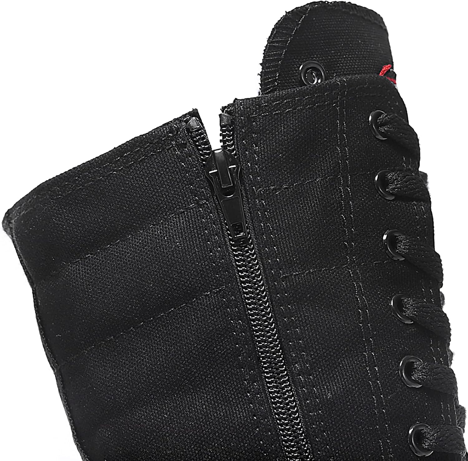 ANUFER Girls Women Fashion Canvas Knee Boots Pure Black Zip Dance Boots - Image 6