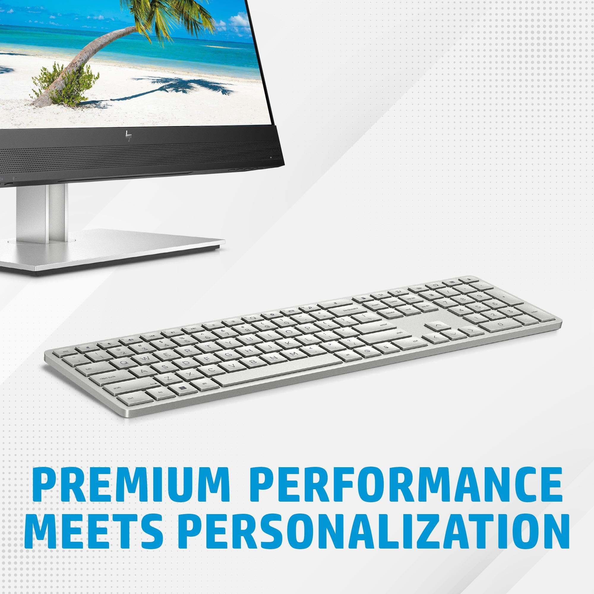 HP 970 Tastiera Wireless, Connessione con Dongle USB-A a 2,4 GHZ e Bluetooth 5.0, 20 Tasti Programmabili, Retroilluminata, Digitazione Silenziosa, Ricarica USB-C fino a 6 Mesi, Bianca