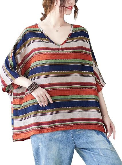 ellazhu Donne Maniche Corte Girocollo Patchwork Top