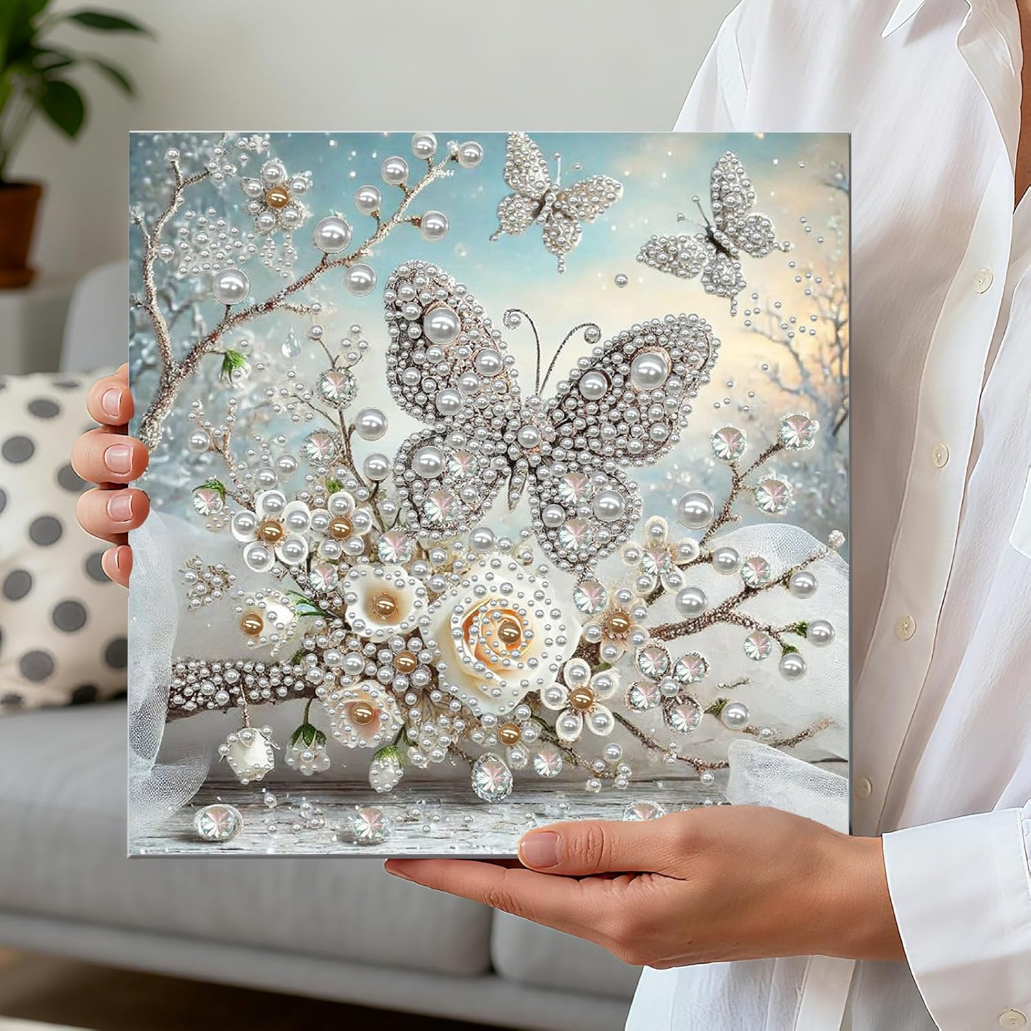 POETRYDRAW DIY Diamond Pearl Painting Kit for Adults Butterfly Garden, Beginner Friendly Craft Kits with Frame 30x30cm, Home Decor Housewarming Gift, Diamond Dots Beads Canvas Art for Wall Decor