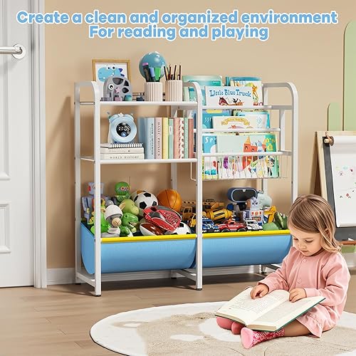 Miniatura 6 de Estantería 3 en 1 para niños y organizador de almacenamiento de juguetes, organizador de libros Montessori para bebés, estante de exhibición de