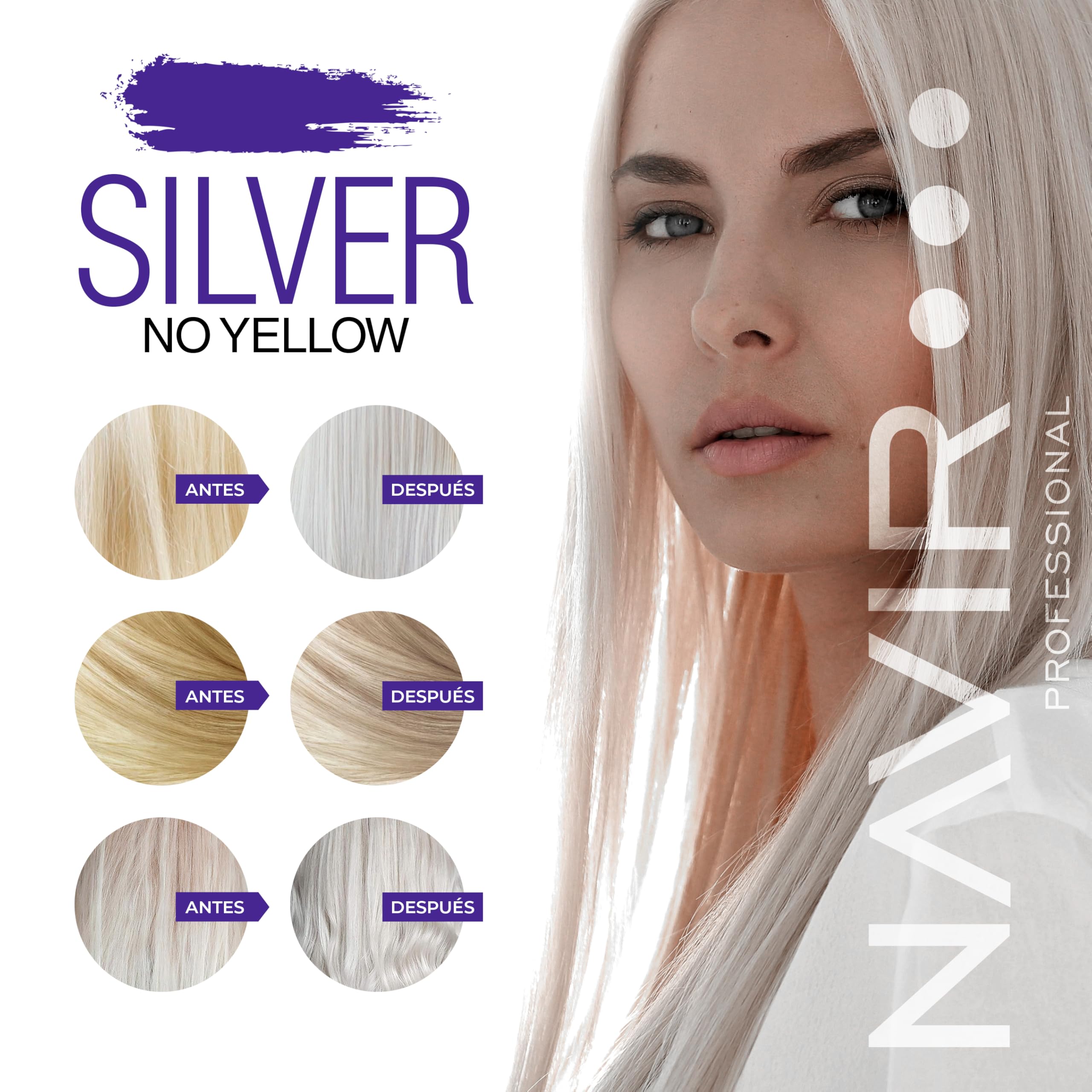 NAVIR Profesional | Champú Morado y Mascarilla SILVER | Matizador para cabellos grises, rubios y decolorados (Champú 300 ml + Mascarilla 250 ml)