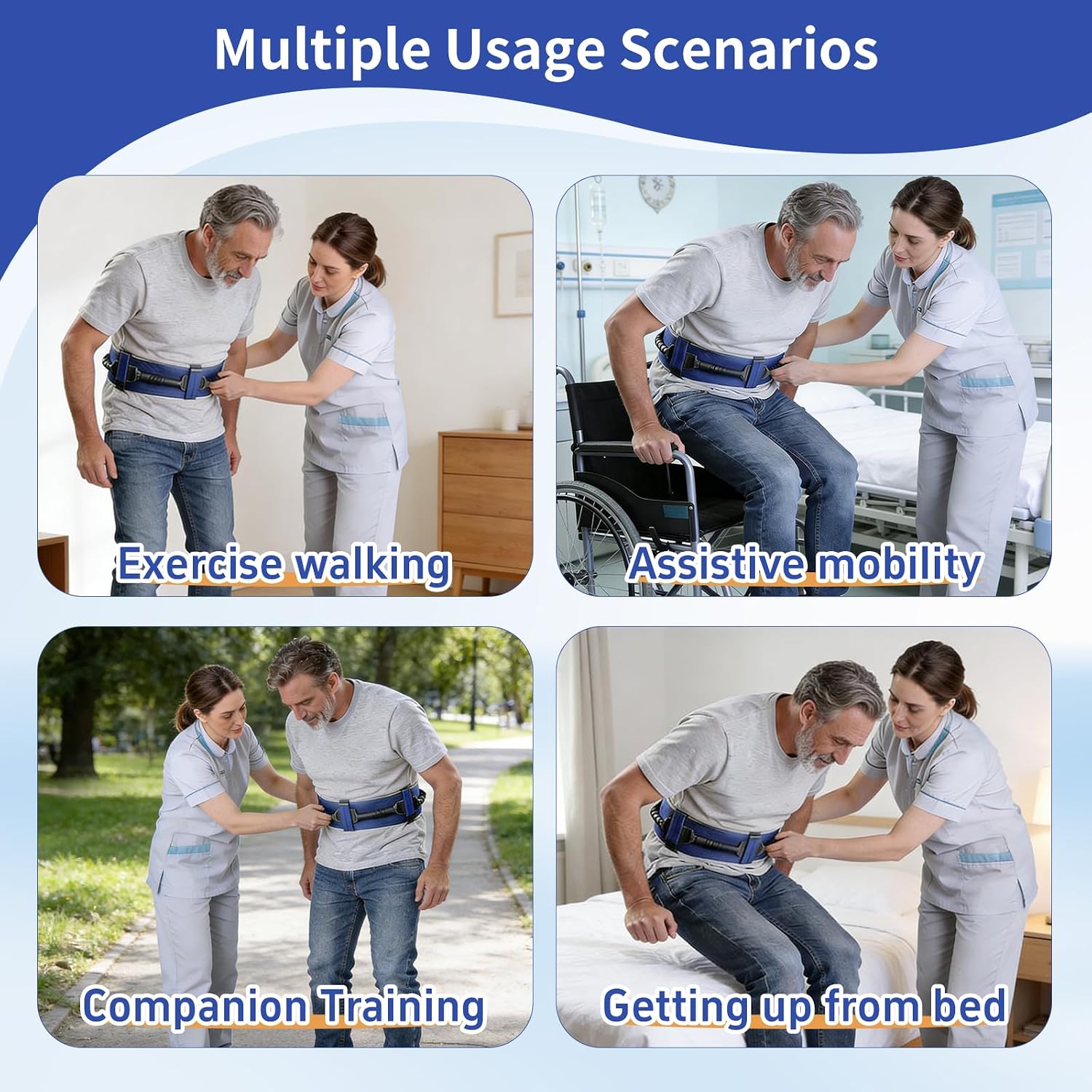 Gait Belt,Adjustable Gait Transfer Belt with Quick Release Buckle,Transfer Belt for Lifting Patients, Elderly or Handicapwith 7 Handles,Standing Aids & Walking Assist Devices for Seniors and Disabled.