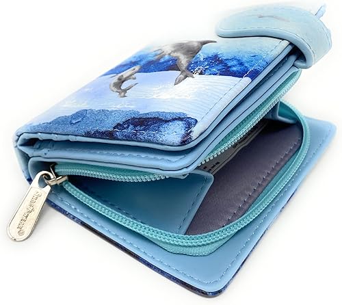 Vista 5 de Shag Wear Mystic Dolphin - Cartera pequeña de verano para mujeres y adolescentes, vegana, color azul sintético, 4.5 pulgadas, Mystic Dolphin Azul