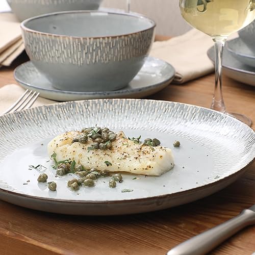 Miniatura 3 de Gibson Elite Jasper Juego de vajilla de 16 piezas de platos y tazones, cerámica de esmalte reactivo, cerámica de piedra, juego de vajilla para 4