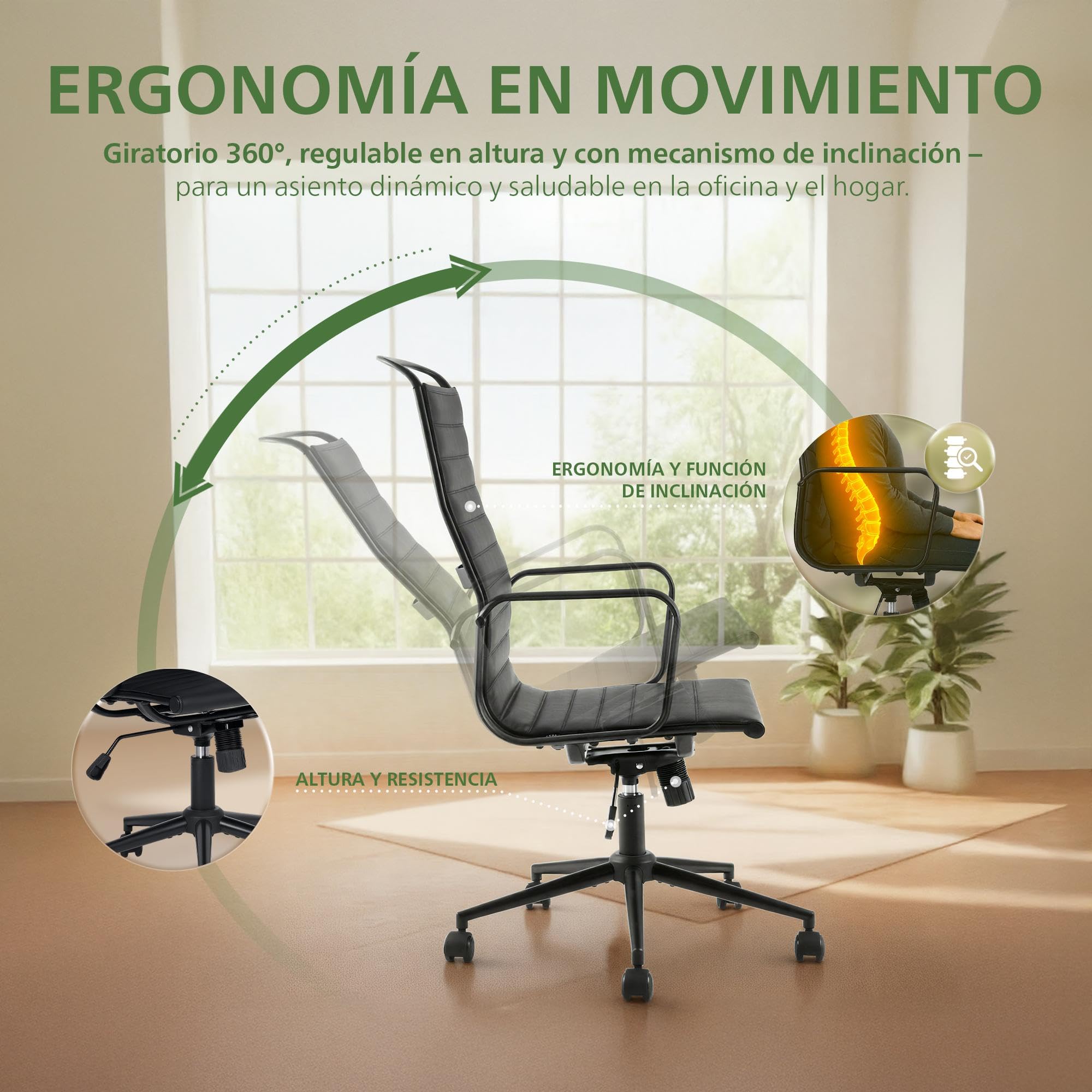 CLP Silla de Oficina ergonómica Nelson, Silla de Escritorio con Mecanismo de inclinación, Ajustable en Altura y giratoria Color:Negro