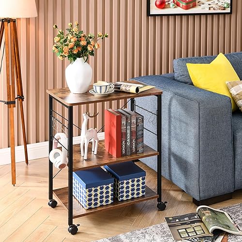 Miniatura 4 de Mr IRONSTONE - Carrito de microondas de 23.7" para espacios pequeños, carrito de 3 niveles, carrito de café con soporte para microondas, carrito