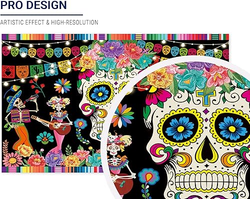 Miniatura 2 de Allenjoy Día de los Muertos Fondo Mexicano Dia DE Los Muertos Fotografía Fondo Fiesta Calavera Azúcar Fiesta Banner Suministros Decoración Cabina de
