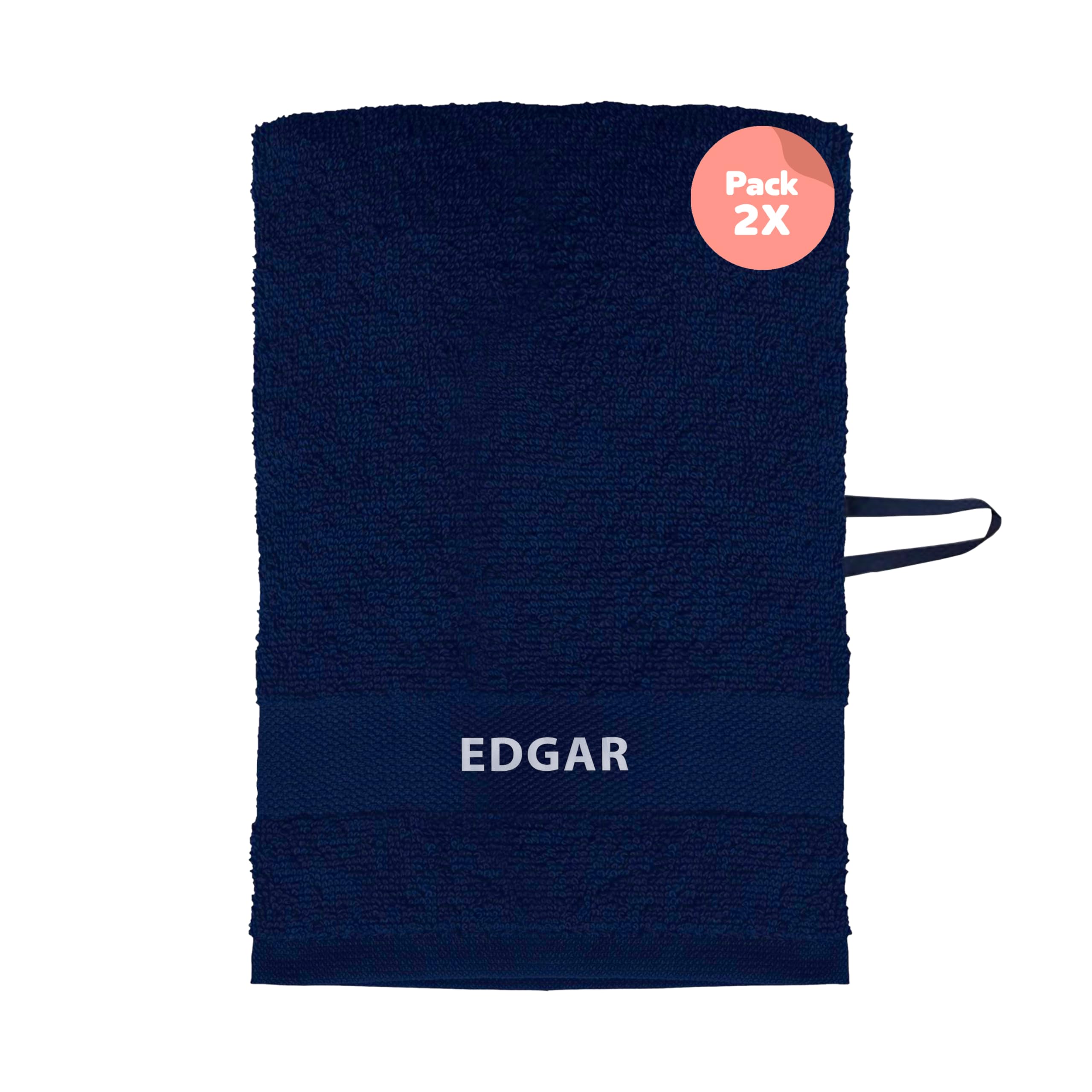 Pack 2 Toallas Guardería con Nombre Bordado Personalizable - Suaves, Absorbentes y Resistentes – 100% algodón – Colgador – Secado Fácil – 30x50cm (Marino)
