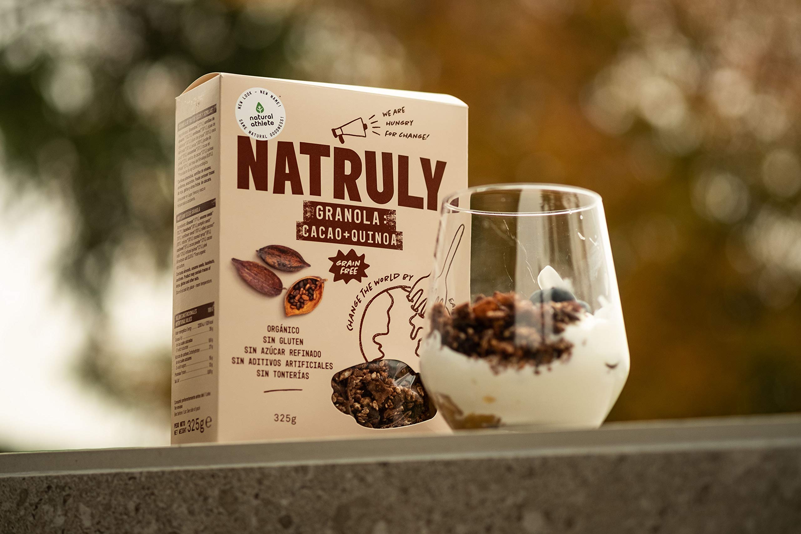 NATRULY Granola BIO Sin Azúcar Refinado, Sin Gluten, Solo Frutos Secos y Semillas, Sin Cereales, Sabor Cacao - Pack 6x325g