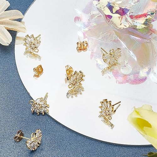 Miniatura 4 de Beebeecraft 4 pares de aretes de latón con circonitas cúbicas de latón con lazo para mujeres y niñas, fabricación de joyas, manualidades