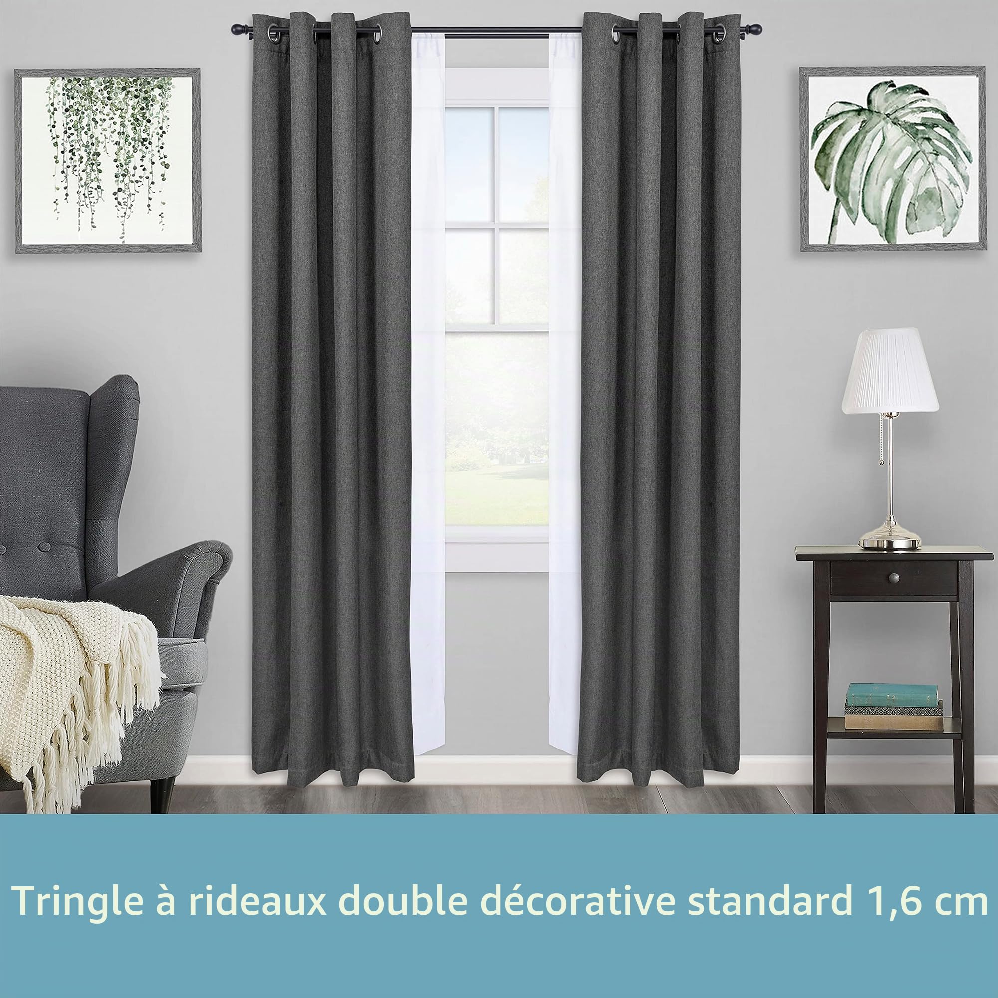 Kenney Double Support Tringle à Rideau de fenêtre, Noir, 28 to 48-inch