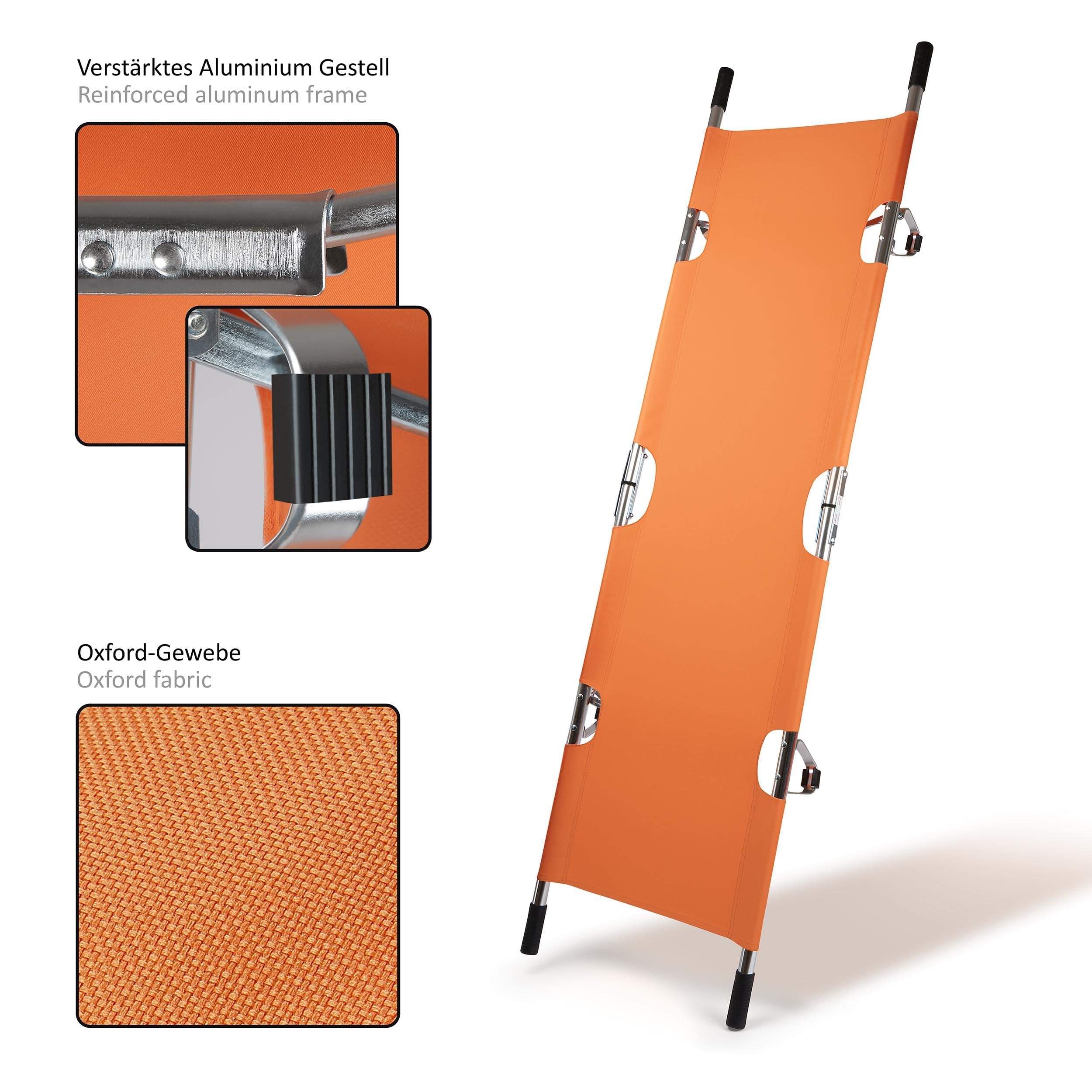 Pulox KTG-100 Krankentrage klappbar aus Aluminium für Notfälle | Professionelle Erste-Hilfe-Trage für Patiententransport, stabil, mobil und platzsparend zusammenklappbar