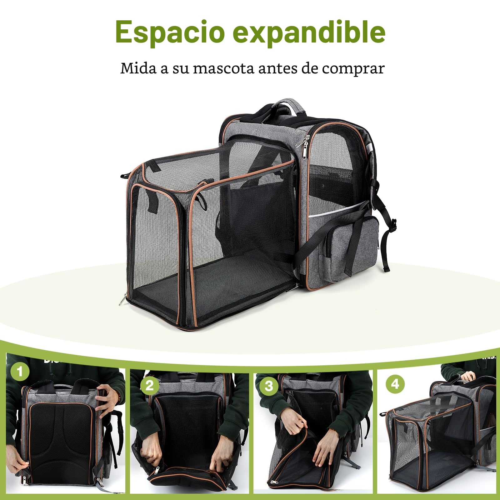 Transportín Grande para Gatos y Perros pequeños, expandible, Gatos medianos, Capacidad para hasta 8,1 kg, Mochila para Perros, Mochila Plegable para Cachorros, para Viajes, Senderismo, Gris