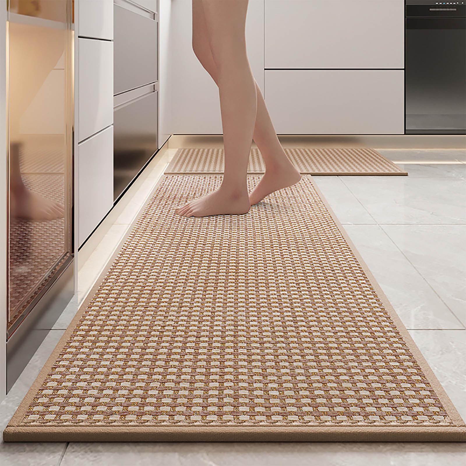43x150cm Tapis Cuisine Devant Evier, Tapis de Cuisine Antidérapant et Lavable, Tapis de Couloir Long Absorbant pour Manger, Couloir, Buanderie, Chambre, Passage （Brun）