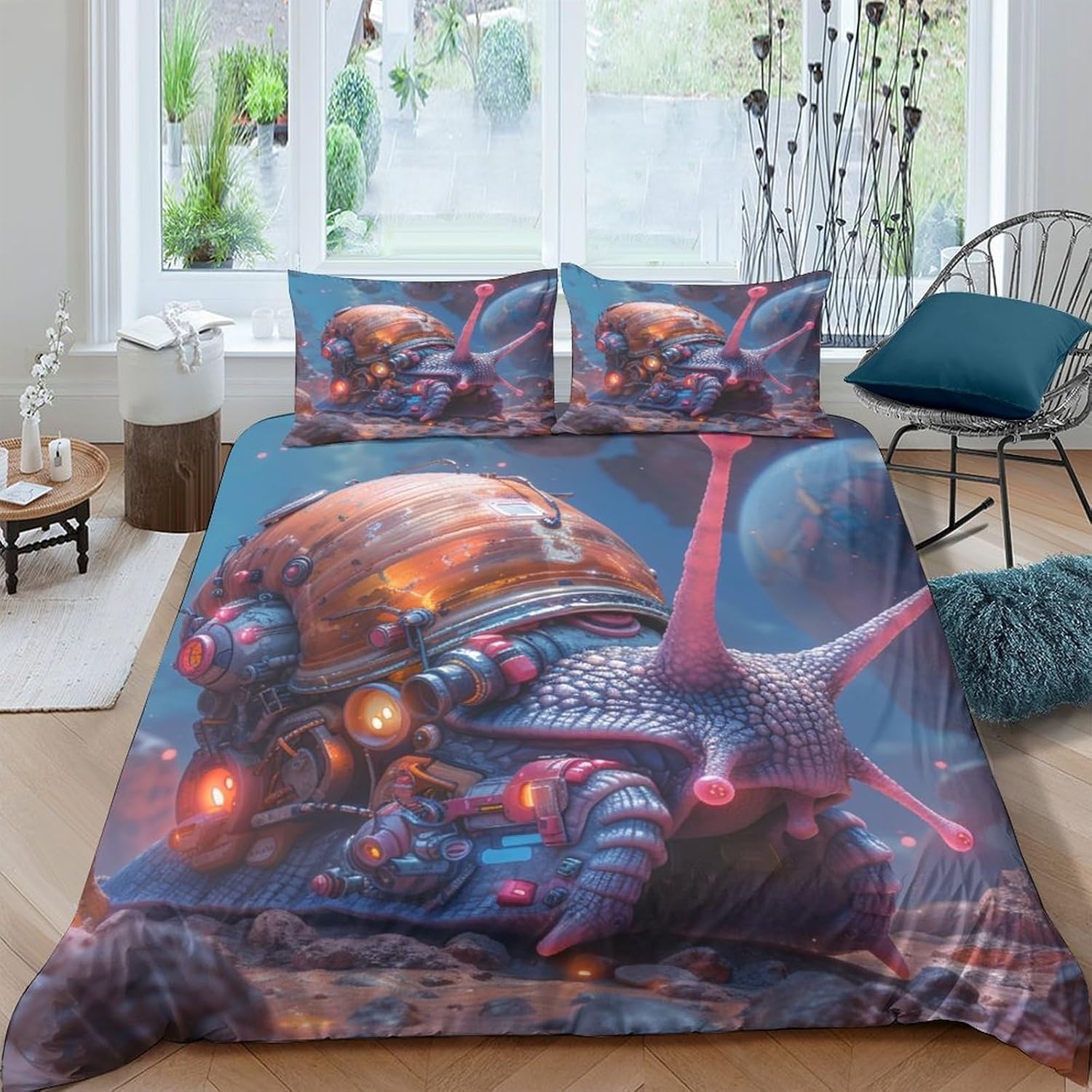Parure housse de couette escargot 240x220 cm, finition microfibre 3D premium