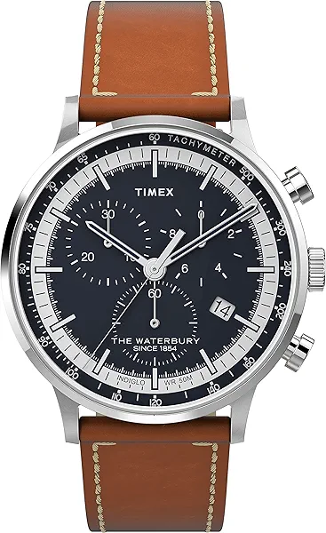 Timex Men's Waterbury Classic Chrono 40mm Stainless Steel Quartz Dress Watch with Leather Strap