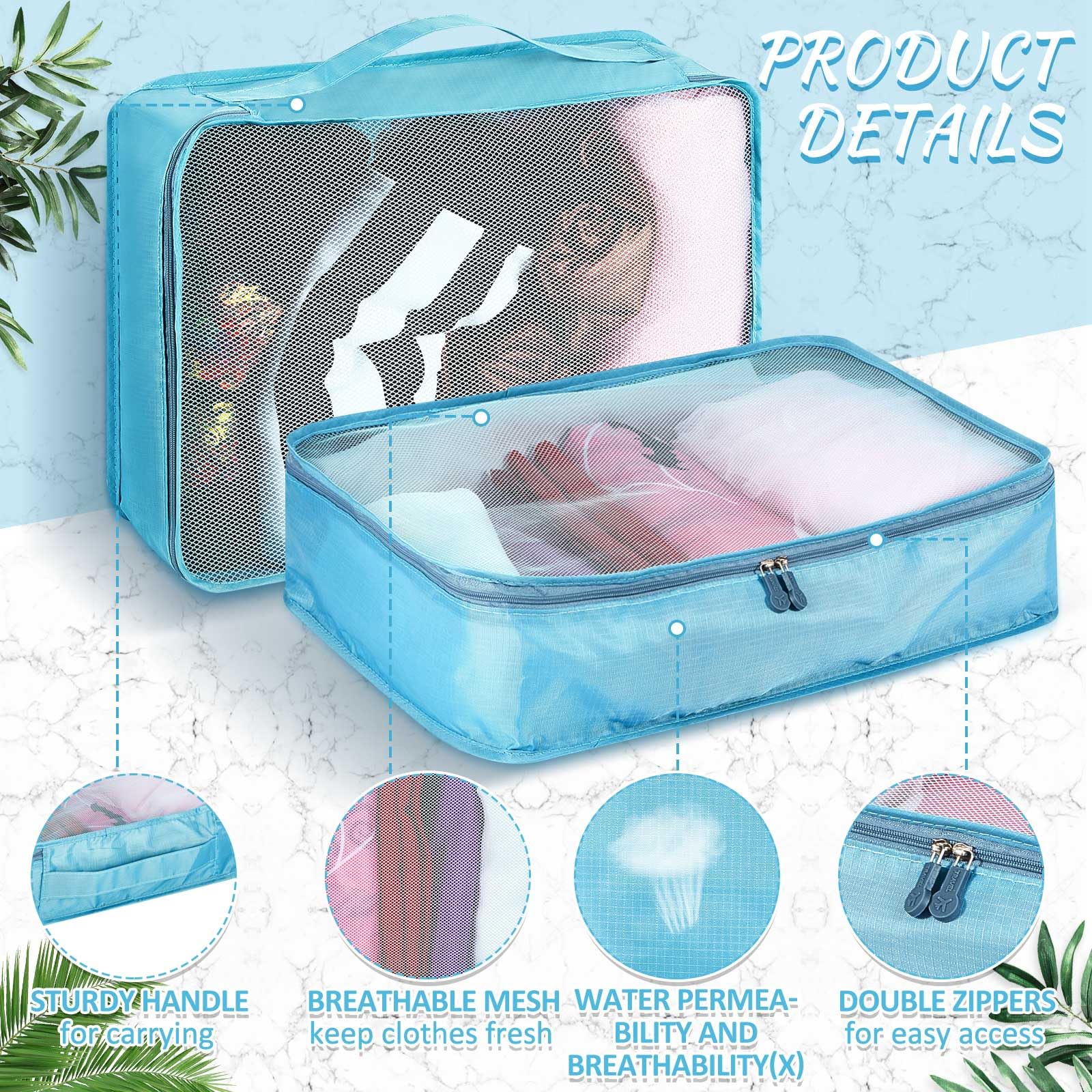 Silkfly 12 cubi da imballaggio per valigie da viaggio, borse da viaggio, organizer in rete per escursionismo, campeggio, zaino in spalla, accessori per vestiti (azzurro, XL)