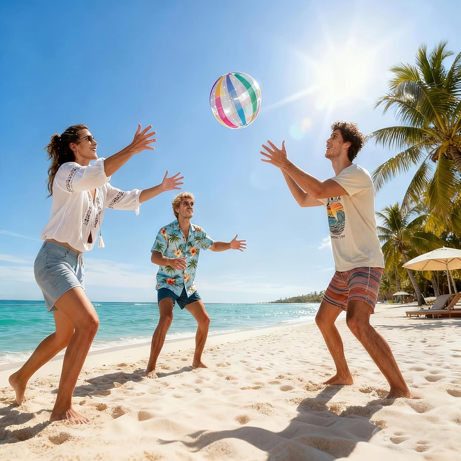 1 Pack Inflatable Beach Ball, Striped Water Ball for Outdoor Beach, Pool, and Summer Party Games