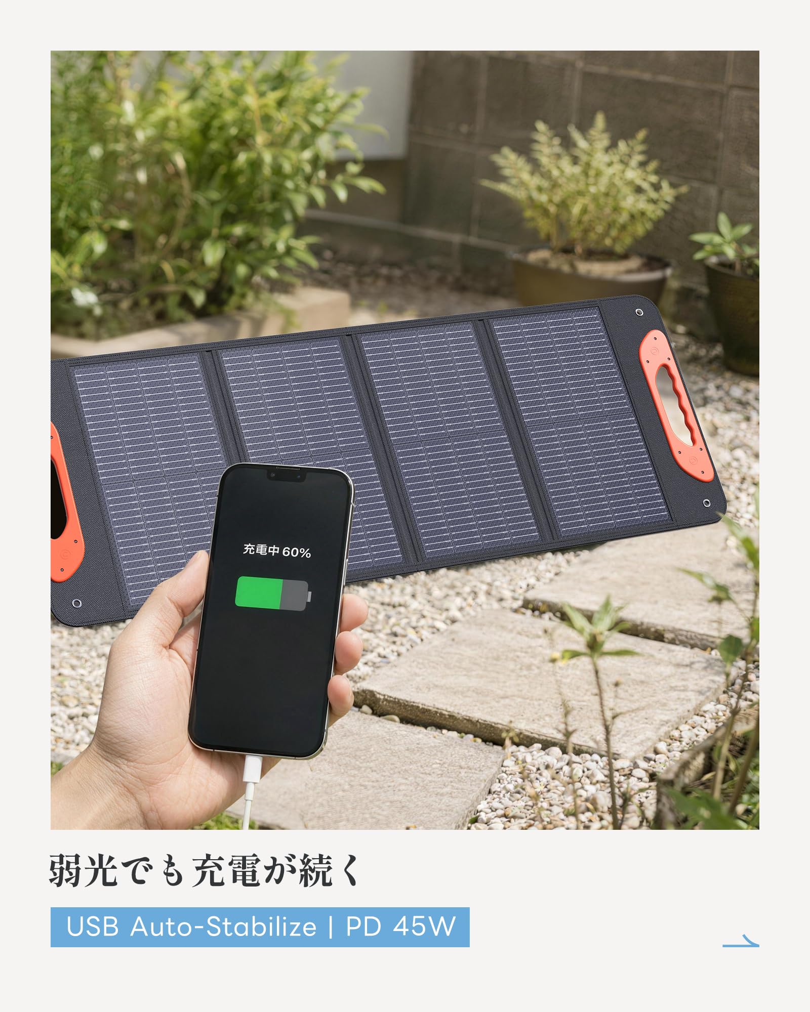 携帯式ソーラーパネル Amazon | ZOUPW 60W Mini ソーラーパネル N型16BB 25％高効率 Type-C